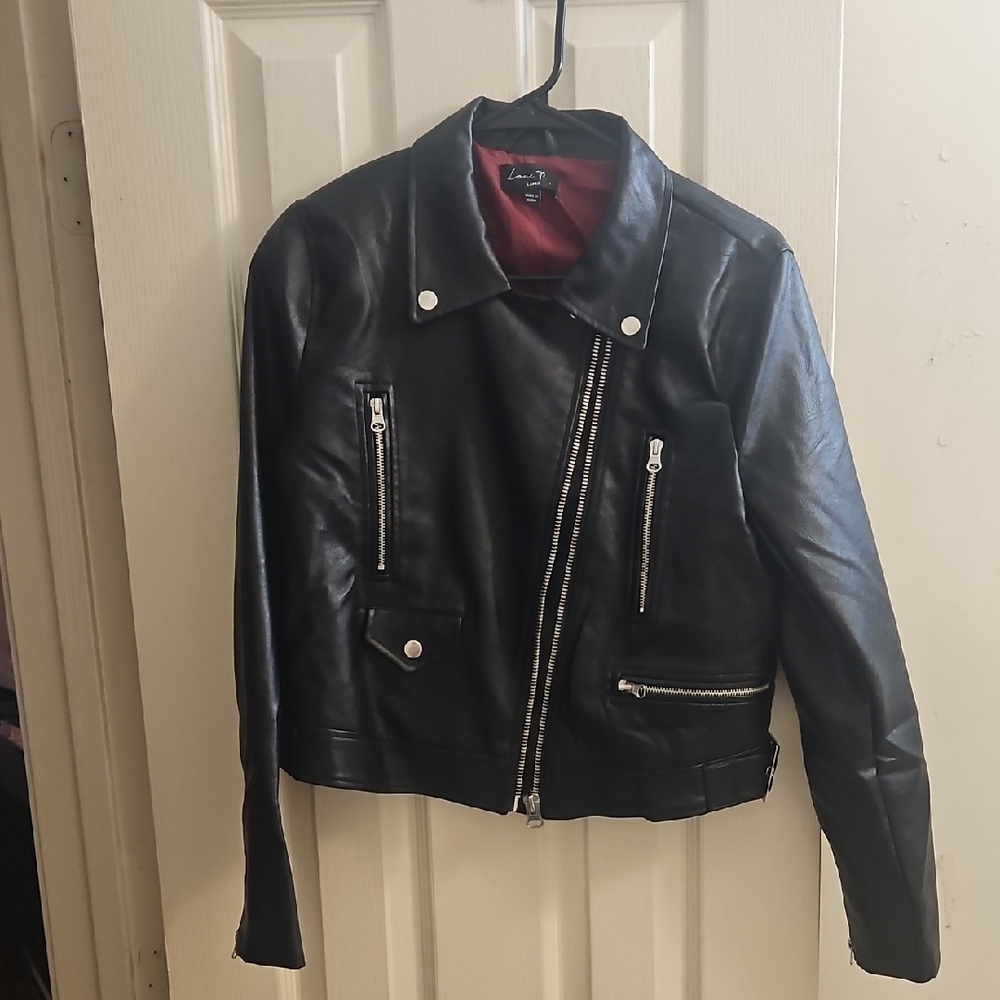 Love Tree Black Leather Jacket Asymmetrical Zipper